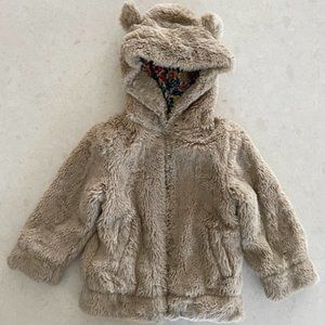 EUC Mini Boden Hooded Furry Bear Jacket Size 3-4Y 104cm